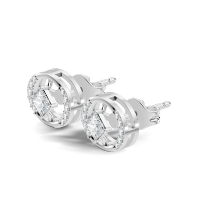 Princess And Round Diamond Stud Earring In 14K Gold Classic Labgrown Diamond Earring - HIGHCARAT DIAMONDS