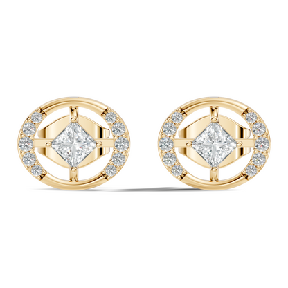 Princess And Round Diamond Stud Earring In 14K Gold Classic Labgrown Diamond Earring - HIGHCARAT DIAMONDS