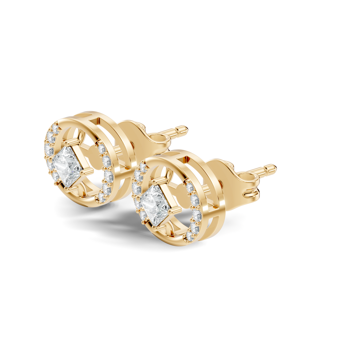 Princess And Round Diamond Stud Earring In 14K Gold Classic Labgrown Diamond Earring - HIGHCARAT DIAMONDS