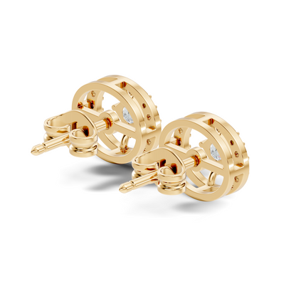 Princess And Round Diamond Stud Earring In 14K Gold Classic Labgrown Diamond Earring - HIGHCARAT DIAMONDS