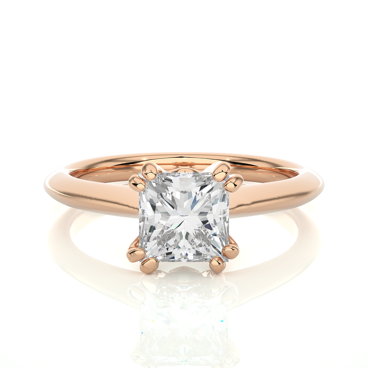 Princess Cut Lab Grown Diamond Solitaire Engagement Ring with polished band design