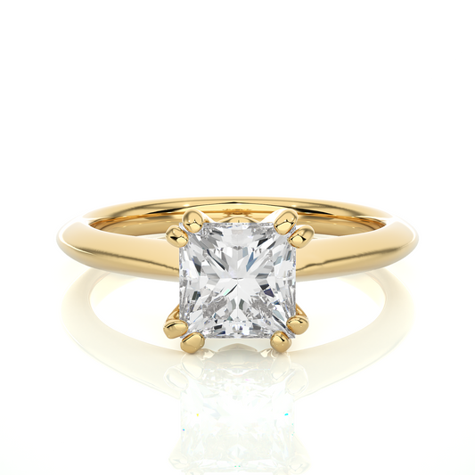 Front view of princess cut lab grown diamond solitaire ring