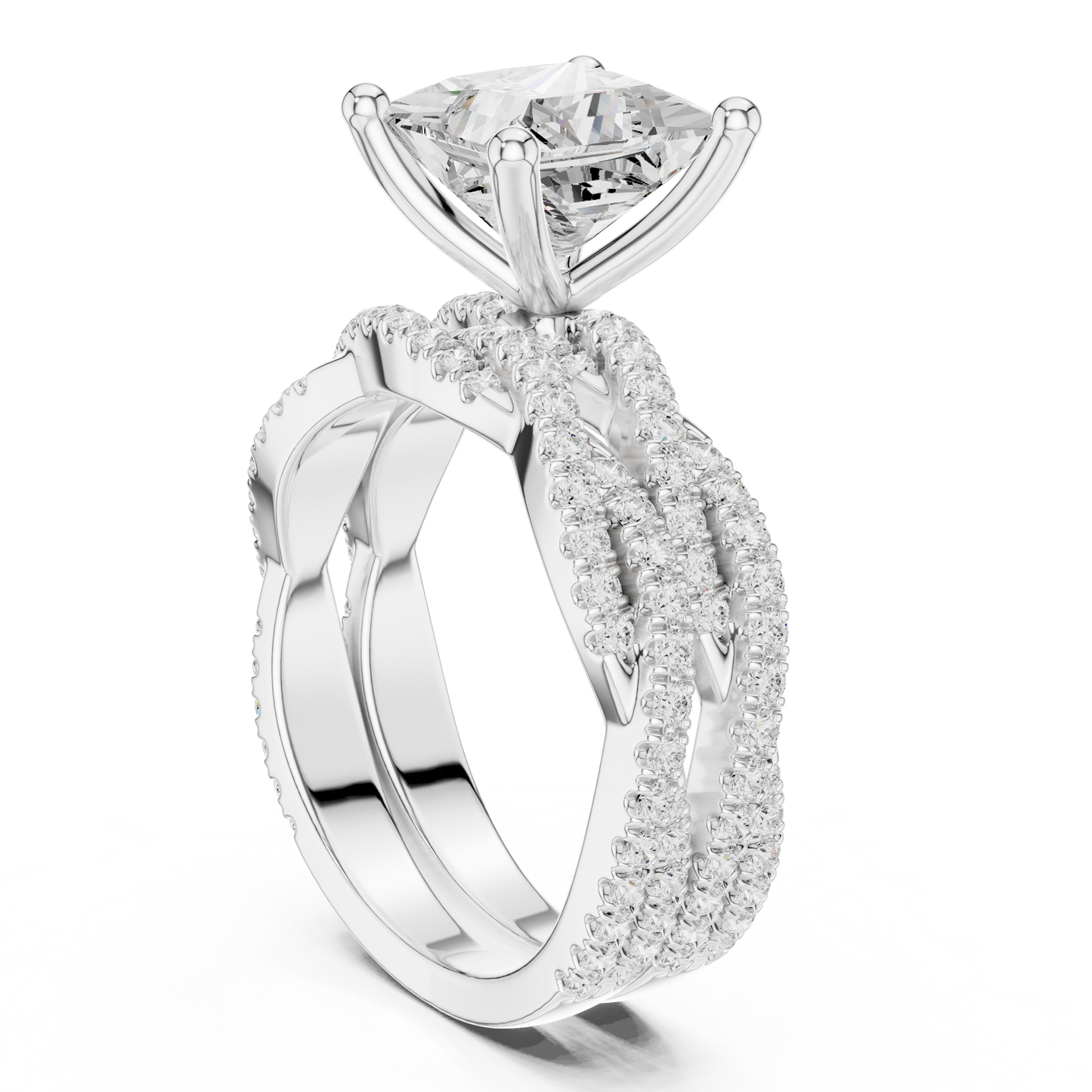 3.23 Carat Princess Cut Lab Grown And 18K Solid Yellow Gold Diamond Accented halo Wedding Ring - HIGHCARAT DIAMONDS