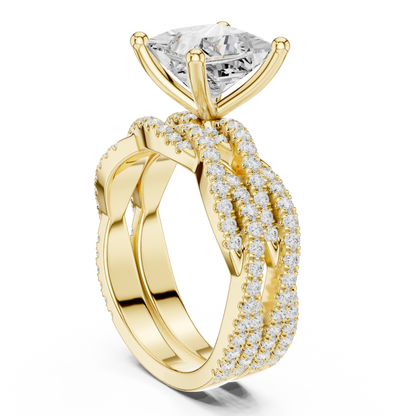3.23 Carat Princess Cut Lab Grown And 18K Solid Yellow Gold Diamond Accented halo Wedding Ring - HIGHCARAT DIAMONDS