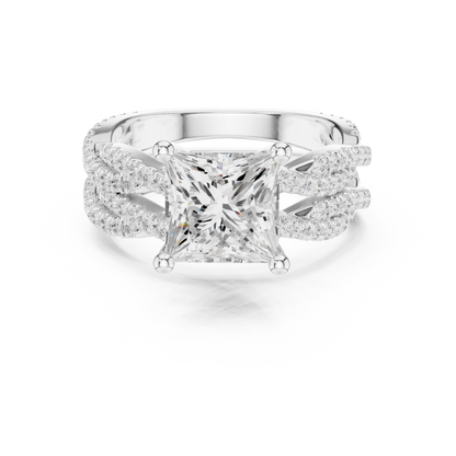 3.23 Carat Princess Cut Lab Grown And 18K Solid Yellow Gold Diamond Accented halo Wedding Ring - HIGHCARAT DIAMONDS