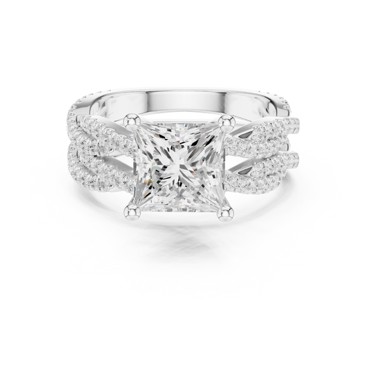 3.23 Carat Princess Cut Lab Grown And 18K Solid Yellow Gold Diamond Accented halo Wedding Ring - HIGHCARAT DIAMONDS