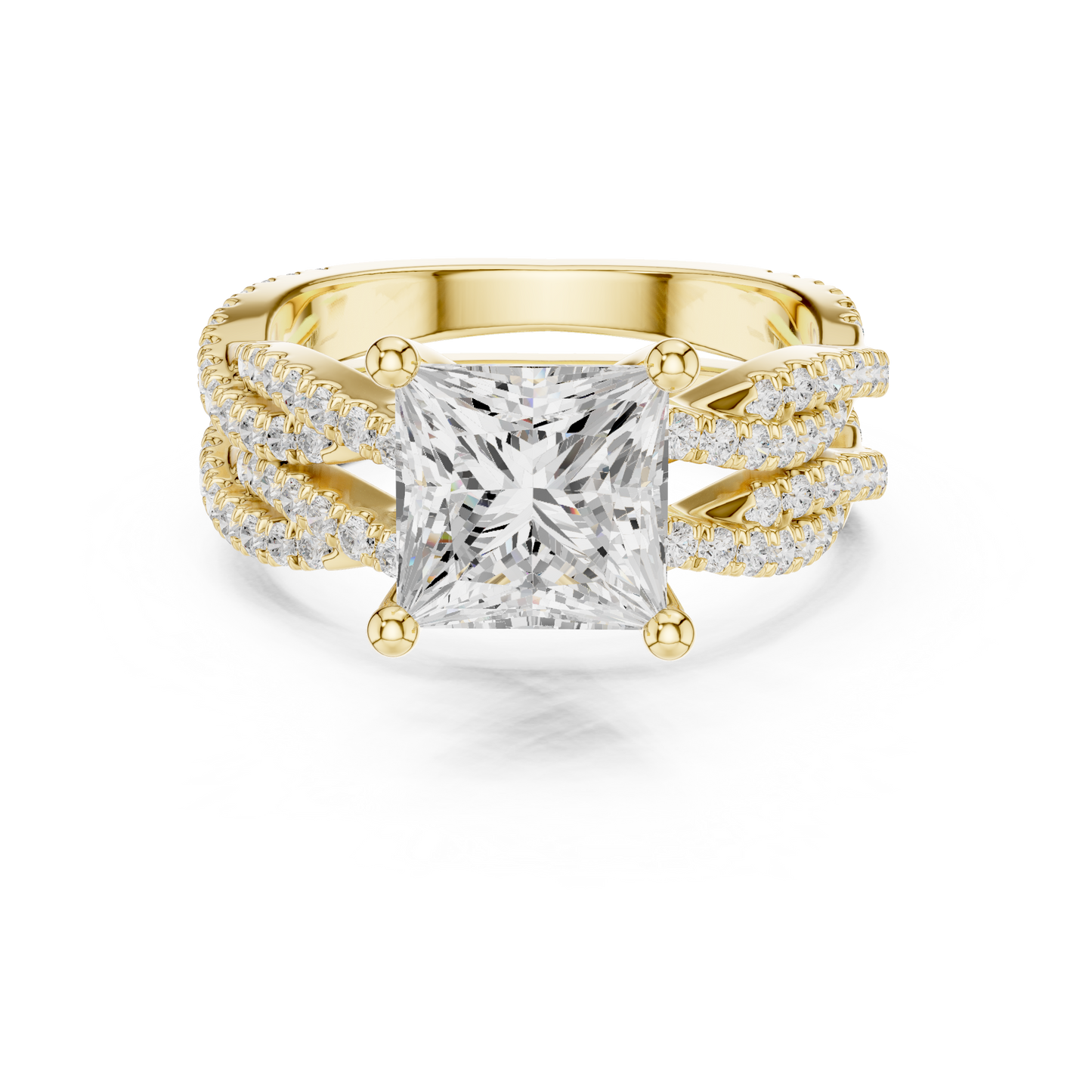 3.23 Carat Princess Cut Lab Grown And 18K Solid Yellow Gold Diamond Accented halo Wedding Ring - HIGHCARAT DIAMONDS
