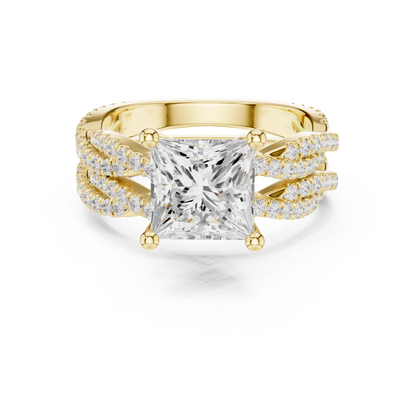 3.23 Carat Princess Cut Lab Grown And 18K Solid Yellow Gold Diamond Accented halo Wedding Ring - HIGHCARAT DIAMONDS
