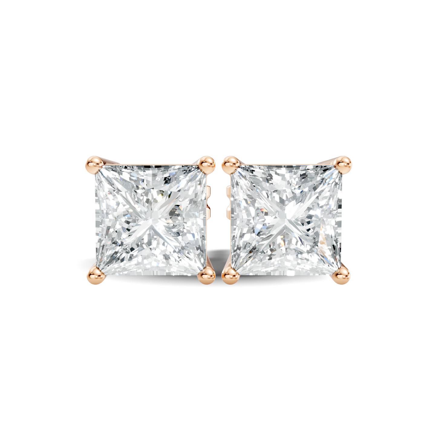 Rose gold princess cut lab diamond earrings with square solitaire design
