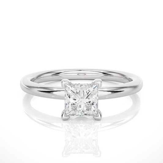 Princess Cut Prong Set Solitaire Ring for Women with polished band design