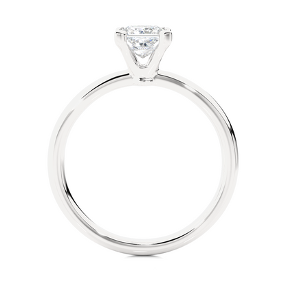 Side profile of princess cut prong set solitaire ring