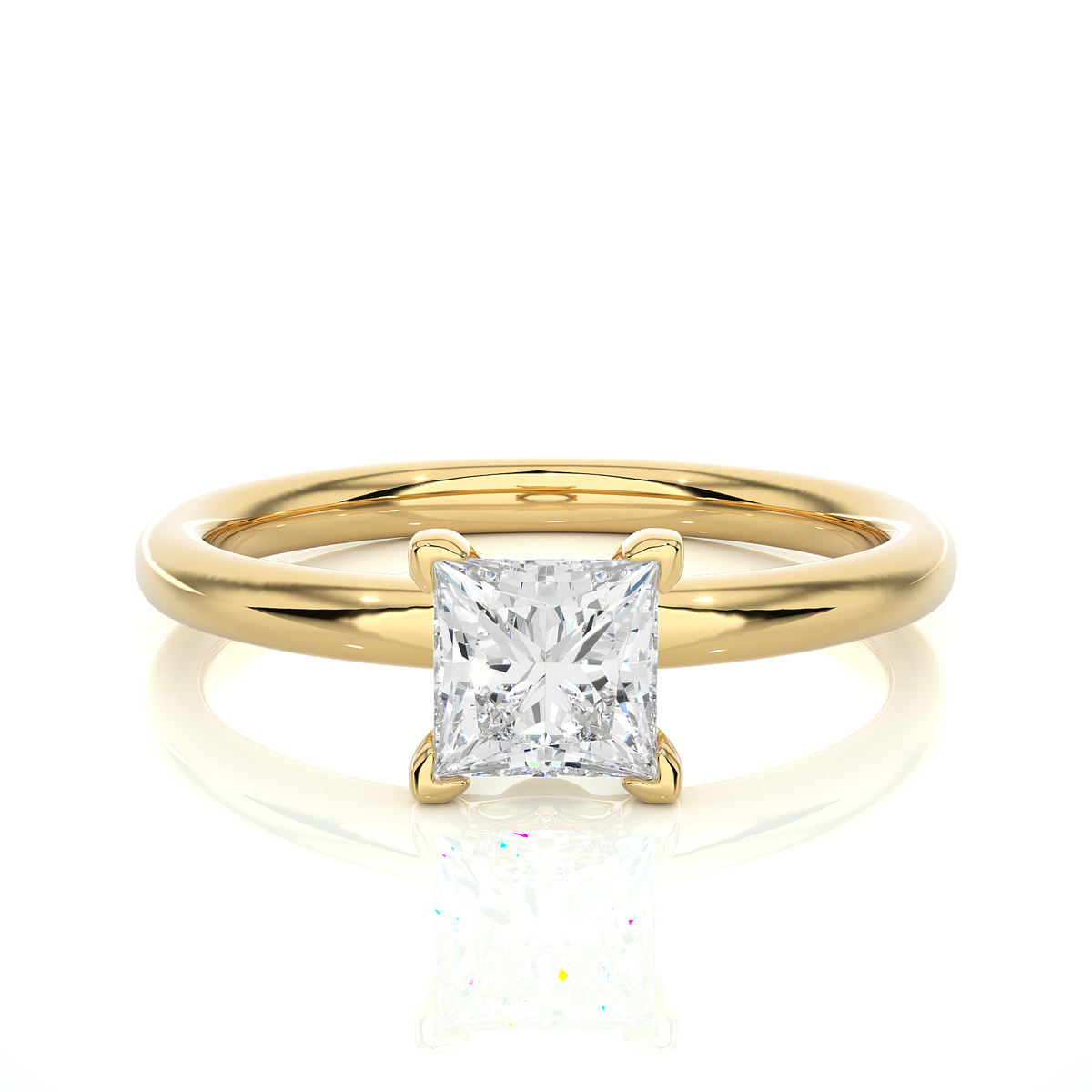 Solitaire Ring featuring princess cut diamond in secure prong setting