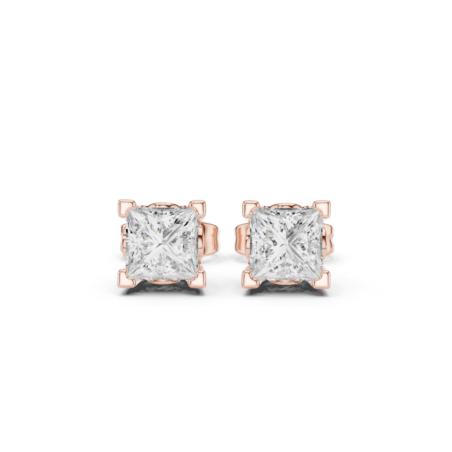 Princess Cut 1.00 Ct Lab Grown Diamond Studs Earring For 10k Solid Rose Gold Use For Daily Wear - HIGHCARAT DIAMONDS