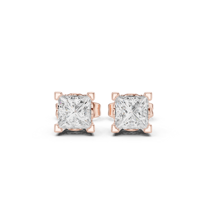 Princess Cut 1.00 Ct Lab Grown Diamond Studs Earring For 10k Solid Rose Gold Use For Daily Wear - HIGHCARAT DIAMONDS