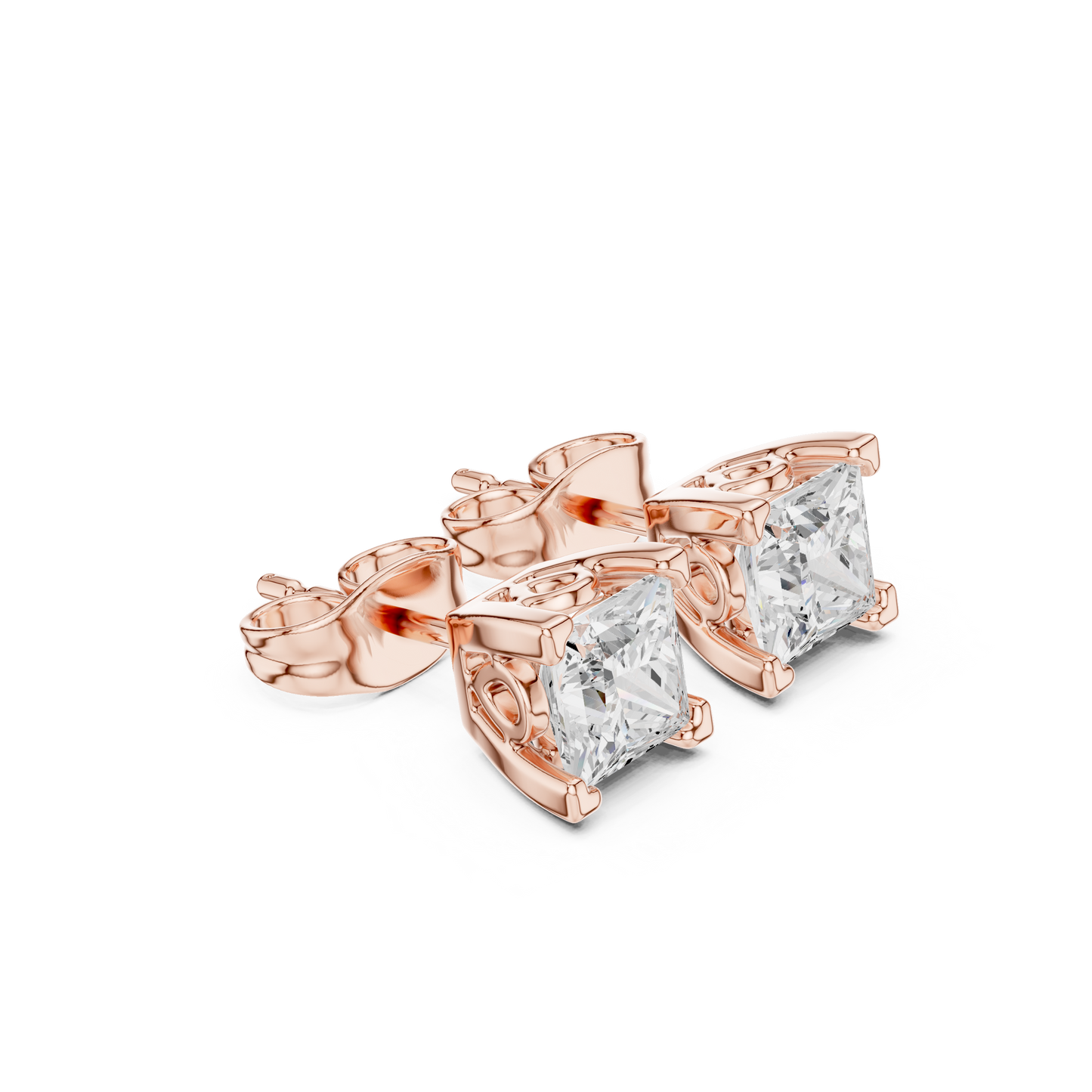 Princess Cut 1.00 Ct Lab Grown Diamond Studs Earring For 10k Solid Rose Gold Use For Daily Wear - HIGHCARAT DIAMONDS