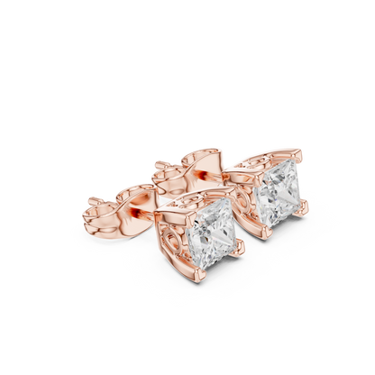 Princess Cut 1.00 Ct Lab Grown Diamond Studs Earring For 10k Solid Rose Gold Use For Daily Wear - HIGHCARAT DIAMONDS