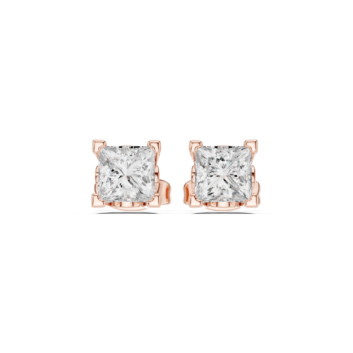 Princess Cut 1.00 Ct Lab Grown Diamond Studs Earring For 10k Solid Rose Gold Use For Daily Wear - HIGHCARAT DIAMONDS