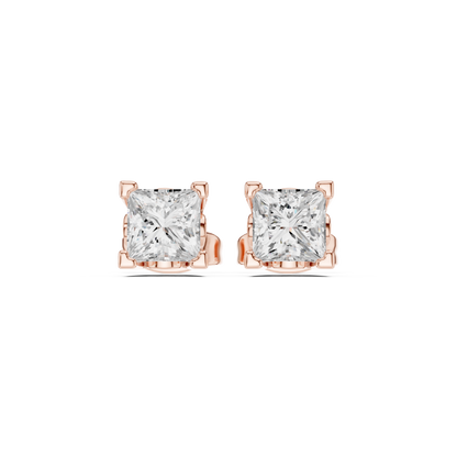 Princess Cut 1.00 Ct Lab Grown Diamond Studs Earring For 10k Solid Rose Gold Use For Daily Wear - HIGHCARAT DIAMONDS