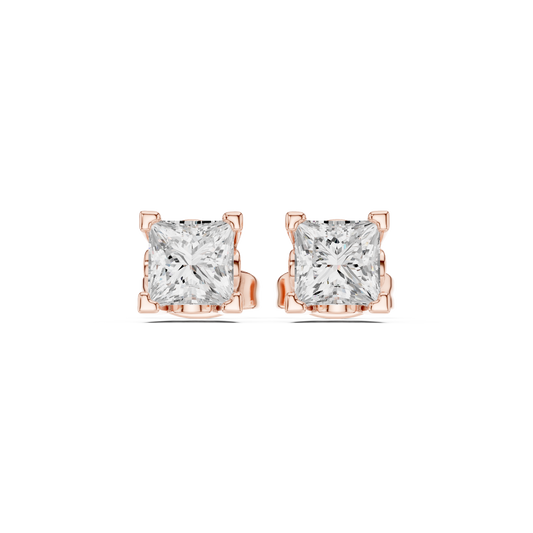 Princess Cut 1.00 Ct Lab Grown Diamond Studs Earring For 10k Solid Rose Gold Use For Daily Wear - HIGHCARAT DIAMONDS