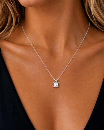 Princess Cut four Prong Set Lab-Grown Diamond Solitaire Pendant - HIGHCARAT DIAMONDS