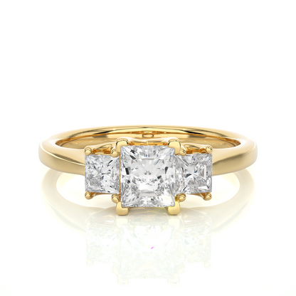 Princess Shaped Lab Grown Diamond Ring,14KYellow Gold  Vintage Three Stone Ring For Her - HIGHCARAT DIAMONDS