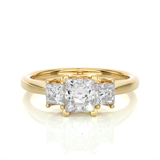 Princess Shaped Lab Grown Diamond Ring,14KYellow Gold  Vintage Three Stone Ring For Her - HIGHCARAT DIAMONDS