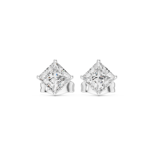 10kSolid White Gold Princess Cut Lab Grown Diamond Wedding Wear Classic Look Diamond Earring For Girl - HIGHCARAT DIAMONDS