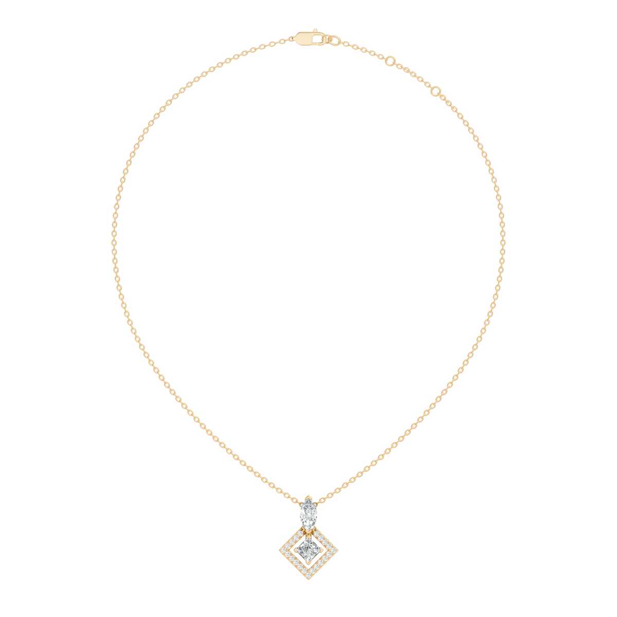 Stunning 1 CT  Princess Cut Lab Grown Diamond Pendant 18K Solid Gold Jewelry Gift for Her - HIGHCARAT DIAMONDS