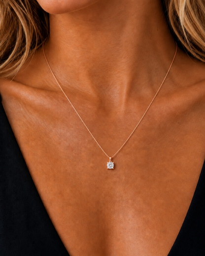 Princess Prong Set Gold Solitaire Lab Grown Diamond Gifted Pendant - HIGHCARAT DIAMONDS