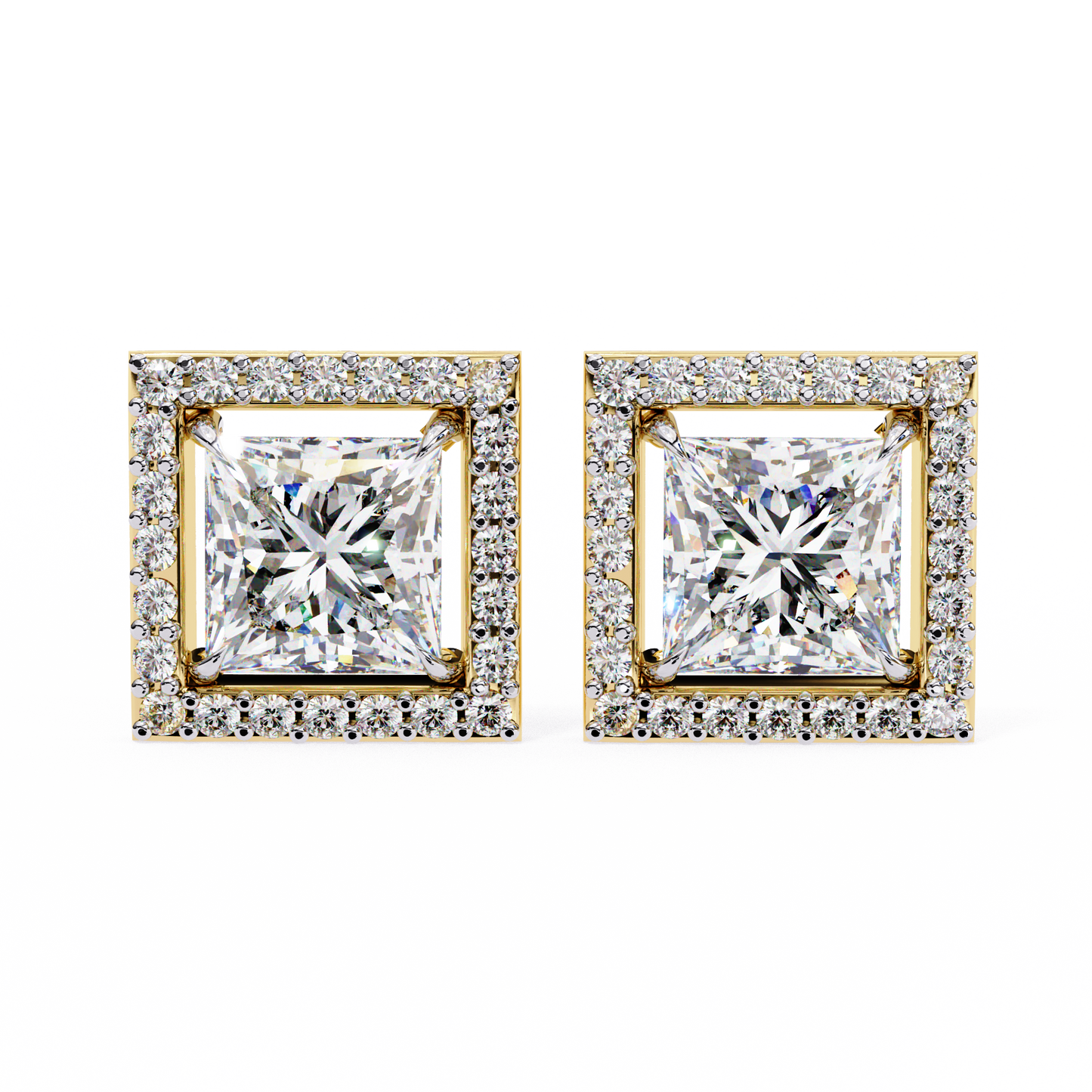 Princess And Round Cut Diamond Classic Unique Art Deco Stunning Vintage Stud Earring Gift For Her - HIGHCARAT DIAMONDS