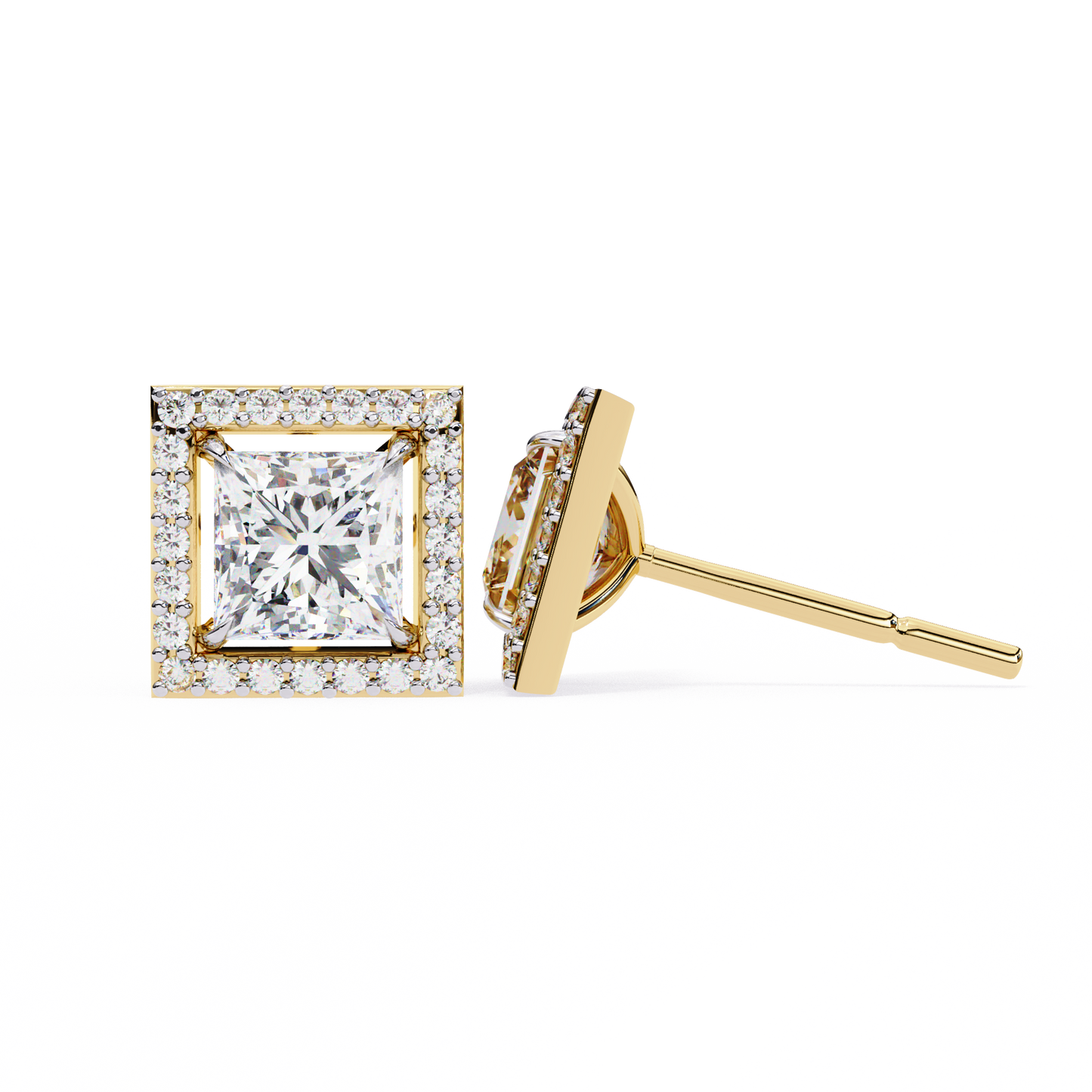 Princess And Round Cut Diamond Classic Unique Art Deco Stunning Vintage Stud Earring Gift For Her - HIGHCARAT DIAMONDS