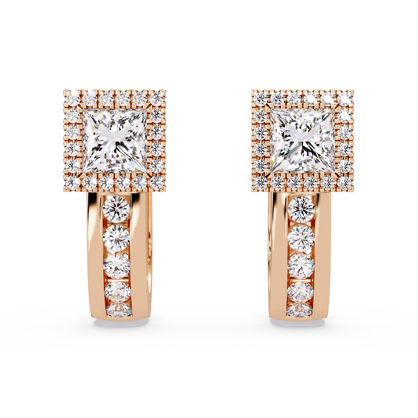 Princess & Round Cut Halo Lab Grown Diamond Hoop Earring - HIGHCARAT DIAMONDS