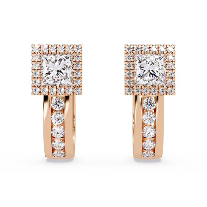 Princess & Round Cut Halo Lab Grown Diamond Hoop Earring - HIGHCARAT DIAMONDS