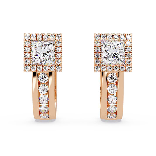 Princess & Round Cut Halo Lab Grown Diamond Hoop Earring - HIGHCARAT DIAMONDS