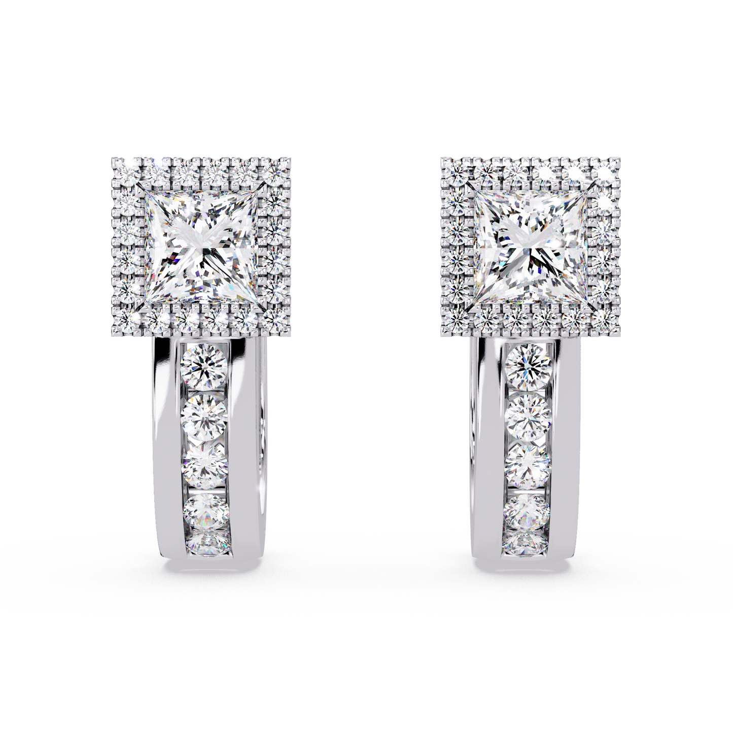 Princess & Round Cut Halo Lab Grown Diamond Hoop Earring - HIGHCARAT DIAMONDS