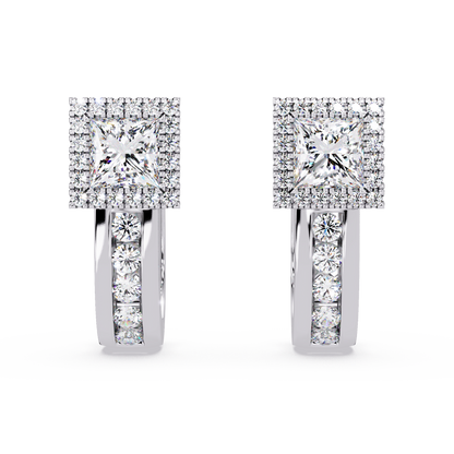 Princess & Round Cut Halo Lab Grown Diamond Hoop Earring - HIGHCARAT DIAMONDS