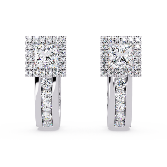 Princess & Round Cut Halo Lab Grown Diamond Hoop Earring - HIGHCARAT DIAMONDS