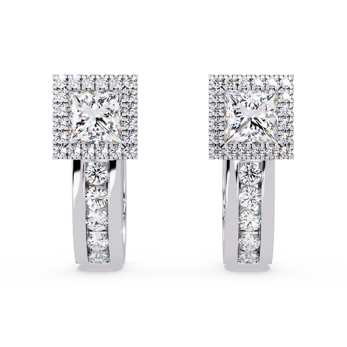 Princess & Round Cut Halo Lab Grown Diamond Hoop Earring - HIGHCARAT DIAMONDS
