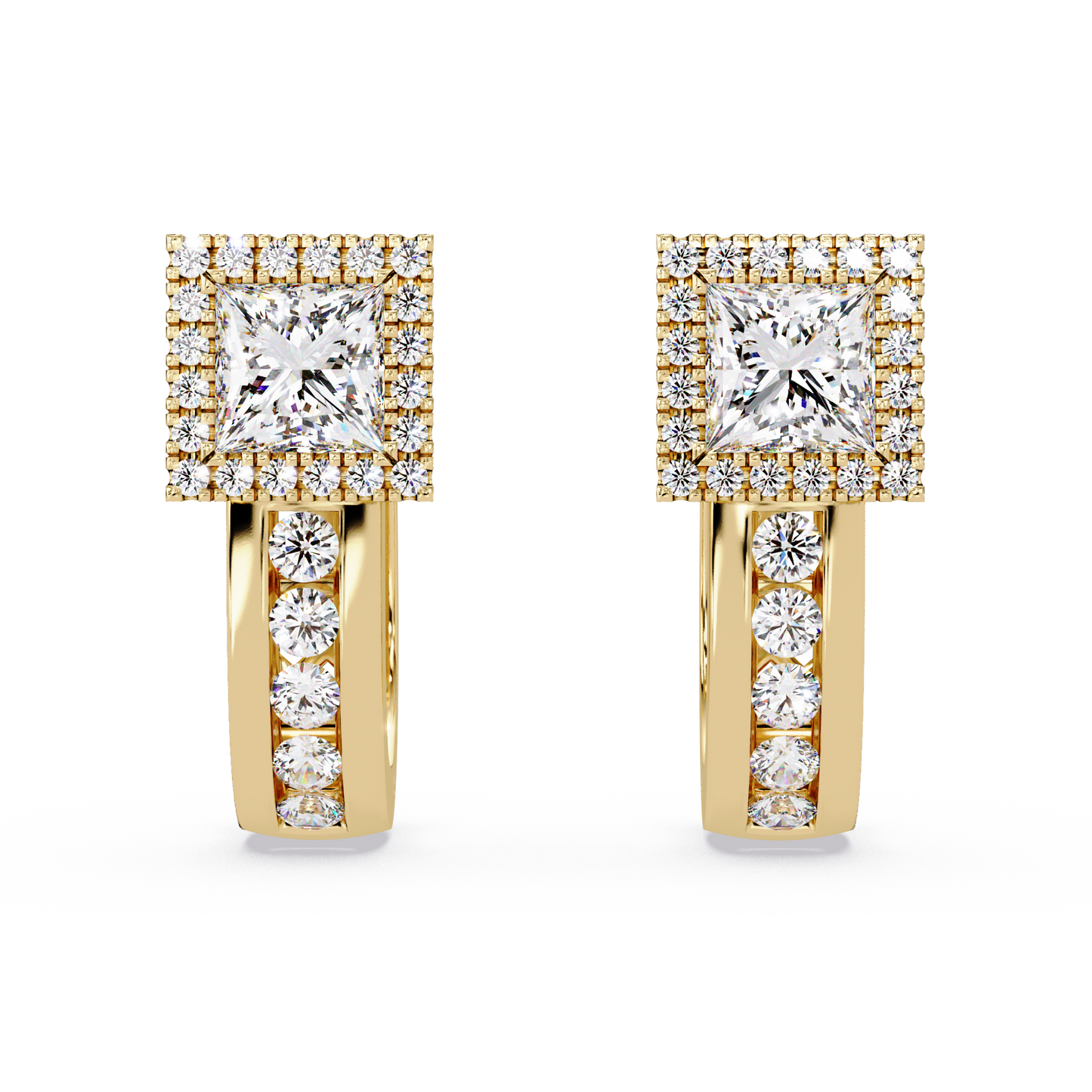 Princess & Round Cut Halo Lab Grown Diamond Hoop Earring - HIGHCARAT DIAMONDS