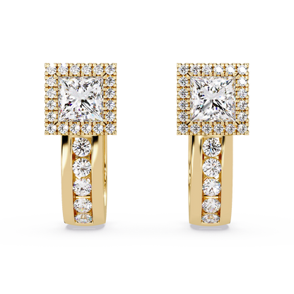 Princess & Round Cut Halo Lab Grown Diamond Hoop Earring - HIGHCARAT DIAMONDS