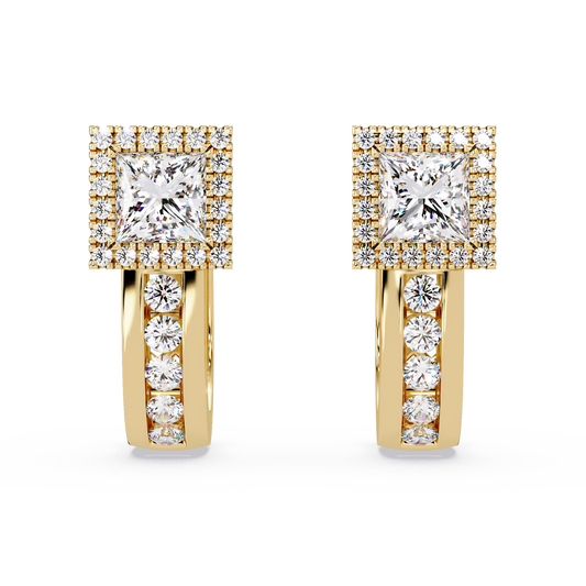 Princess & Round Cut Halo Lab Grown Diamond Hoop Earring - HIGHCARAT DIAMONDS
