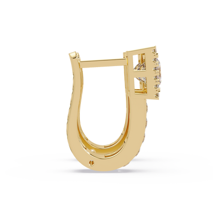 Princess & Round Cut Halo Lab Grown Diamond Hoop Earring - HIGHCARAT DIAMONDS