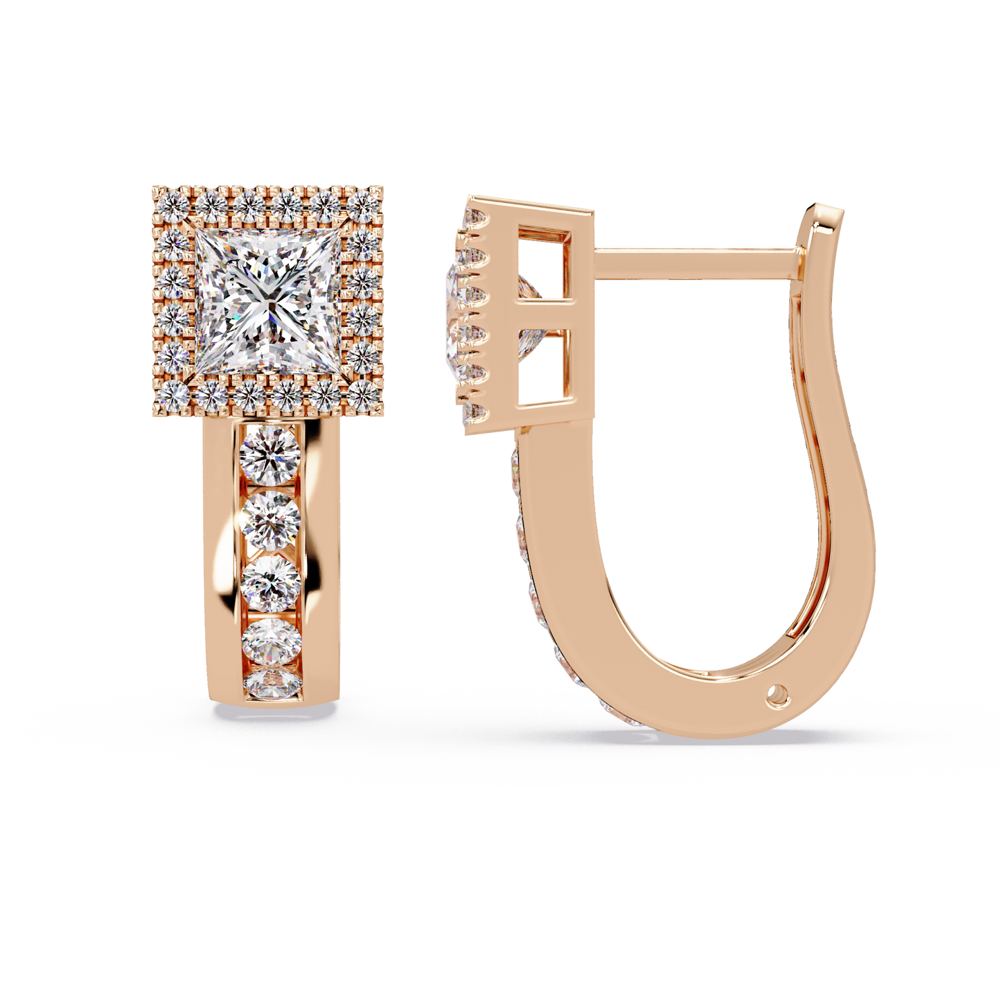 Princess & Round Cut Halo Lab Grown Diamond Hoop Earring - HIGHCARAT DIAMONDS