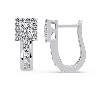 Princess & Round Cut Halo Lab Grown Diamond Hoop Earring - HIGHCARAT DIAMONDS