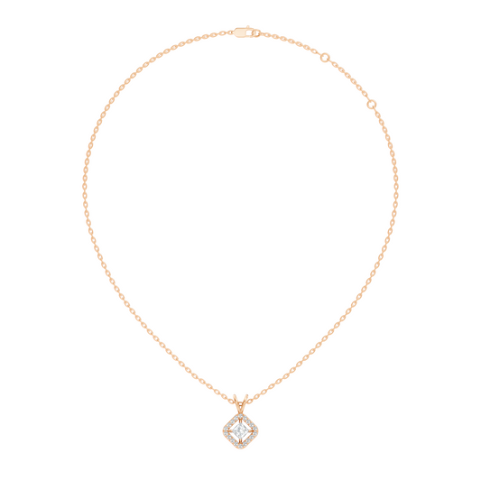 Colorless Lab Diamond Princess Cut Pendant Necklace 0.45 Ct Round Accent Gift for Her - HIGHCARAT DIAMONDS