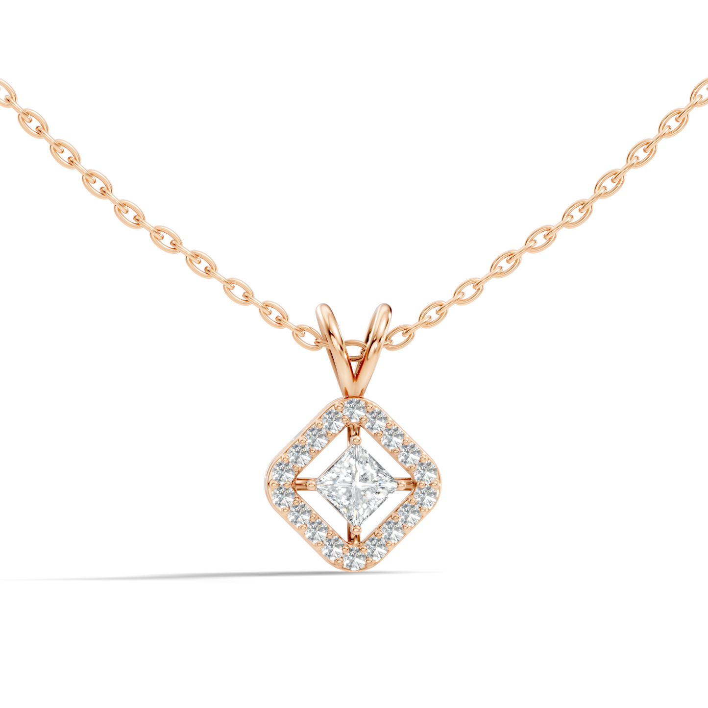 Colorless Lab Diamond Princess Cut Pendant Necklace 0.45 Ct Round Accent Gift for Her - HIGHCARAT DIAMONDS