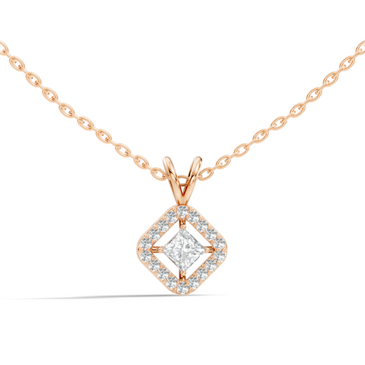 Colorless Lab Diamond Princess Cut Pendant Necklace 0.45 Ct Round Accent Gift for Her - HIGHCARAT DIAMONDS