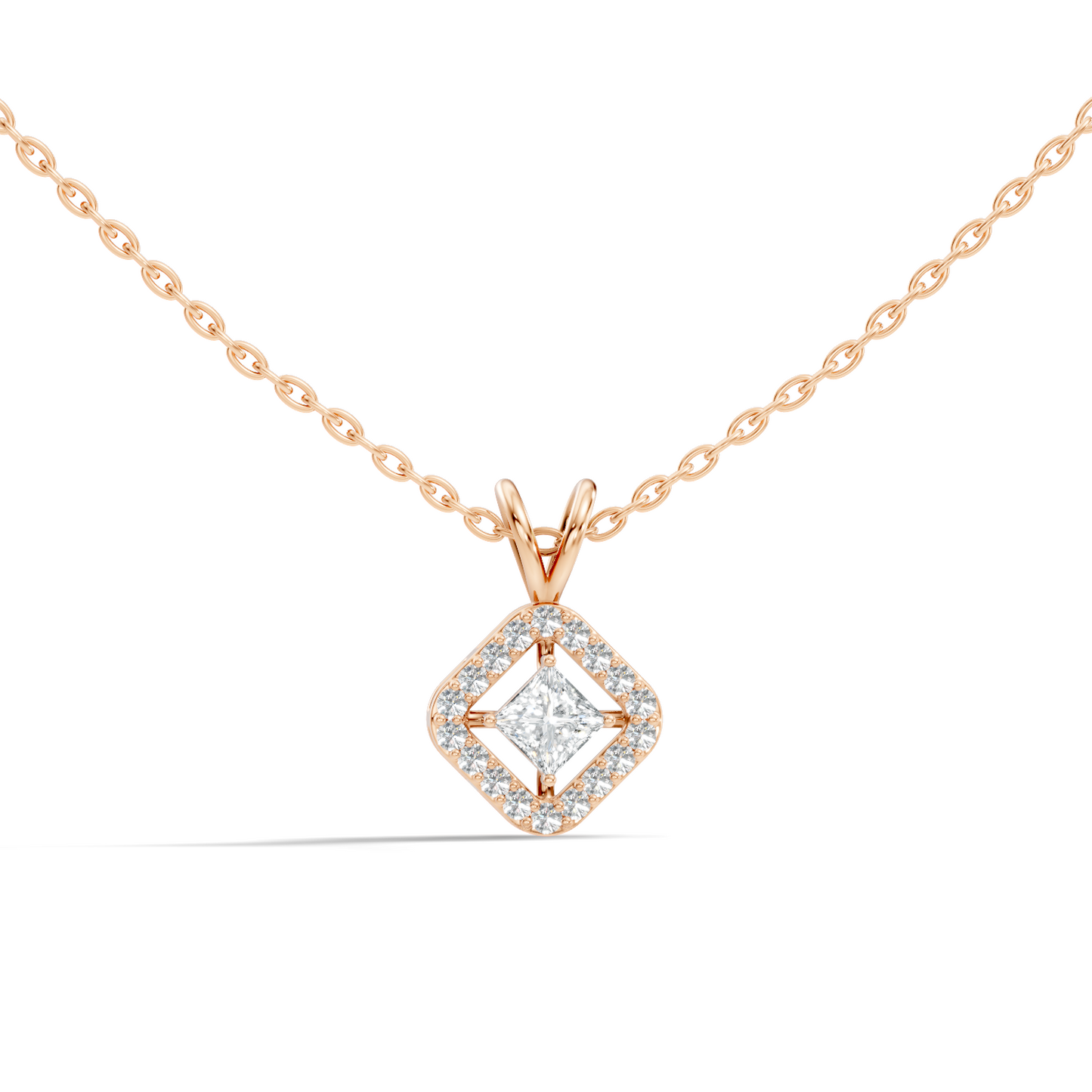 Colorless Lab Diamond Princess Cut Pendant Necklace 0.45 Ct Round Accent Gift for Her - HIGHCARAT DIAMONDS