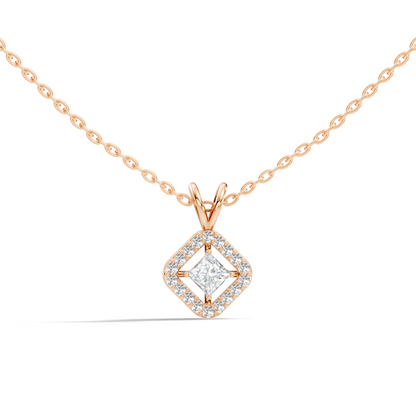 Colorless Lab Diamond Princess Cut Pendant Necklace 0.45 Ct Round Accent Gift for Her - HIGHCARAT DIAMONDS
