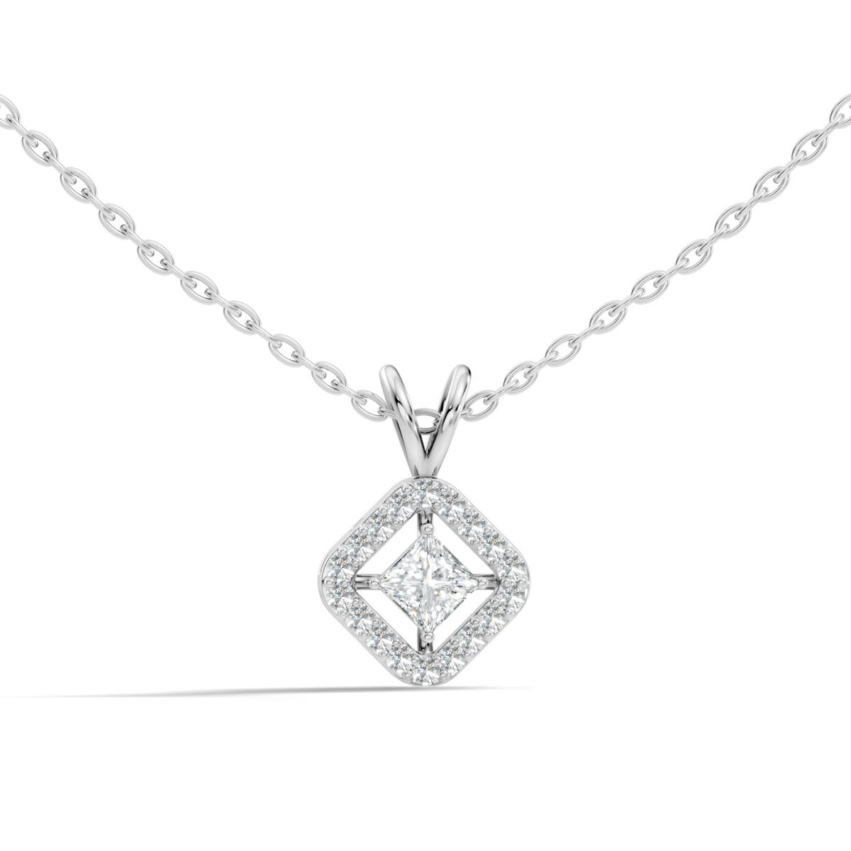 Colorless Lab Diamond Princess Cut Pendant Necklace 0.45 Ct Round Accent Gift for Her - HIGHCARAT DIAMONDS